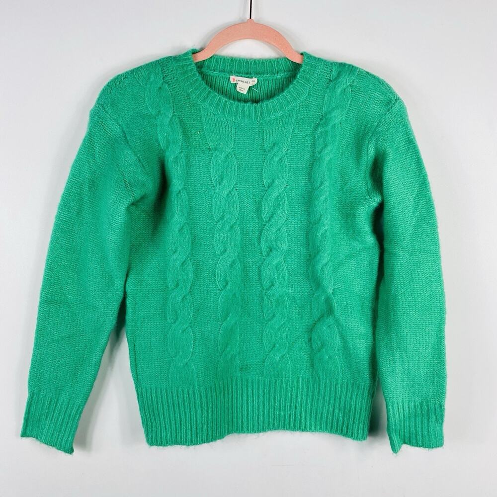 J. Crew Crewcuts Sweater Girls 12 Kelly Green Wool Blend Cable Knit H4129